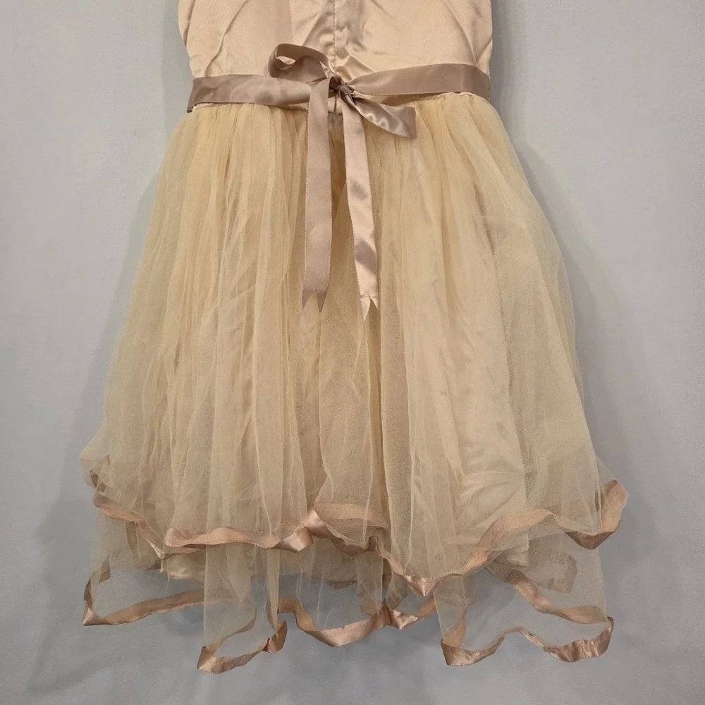 Girls Sunny Fashion Cream/TanChiffon w/Satin Ribbon Hem Sleeveless Dress Size 10